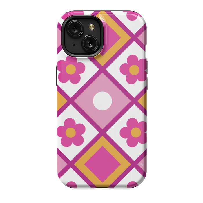 iPhone 15 StrongFit Funky retro pink flowers by Martina