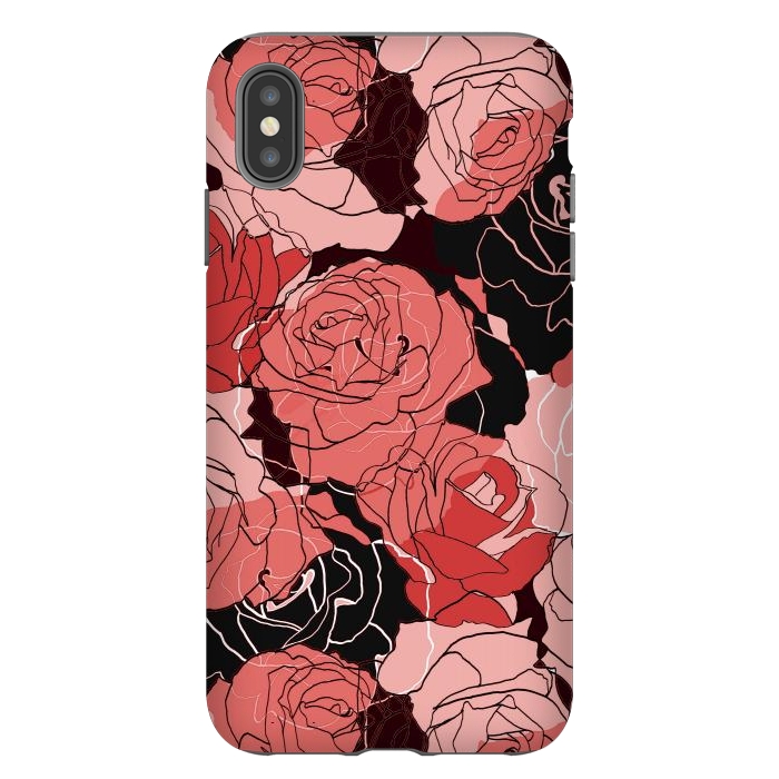iPhone Xs Max StrongFit Red black roses - line art rose flowers pattern by Oana 