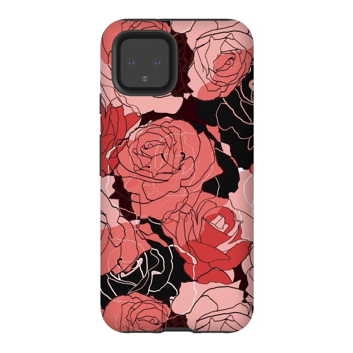 Pixel 4 StrongFit Red black roses - line art rose flowers pattern by Oana 