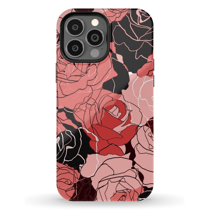 iPhone 13 Pro Max StrongFit Red black roses - line art rose flowers pattern by Oana 