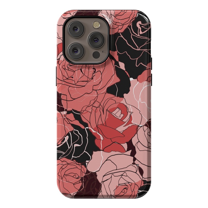 iPhone 14 Pro max StrongFit Red black roses - line art rose flowers pattern by Oana 