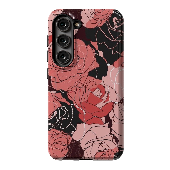 Galaxy S23 StrongFit Red black roses - line art rose flowers pattern by Oana 