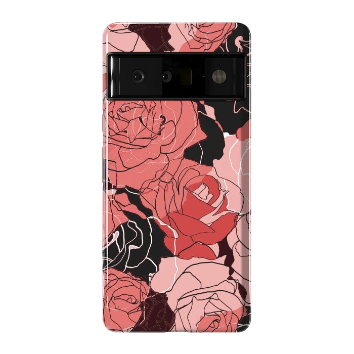 Pixel 6 Pro StrongFit Red black roses - line art rose flowers pattern by Oana 