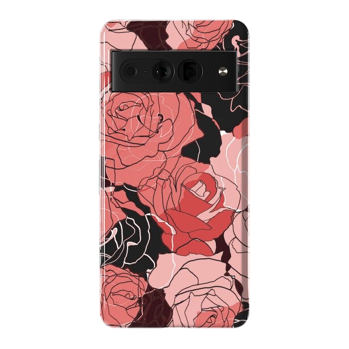 Pixel 7 Pro StrongFit Red black roses - line art rose flowers pattern by Oana 