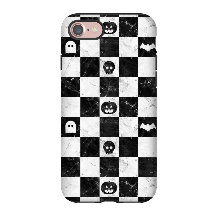 iPhone 7 StrongFit Halloween checkered pattern - marble spooky monsters checks by Oana 