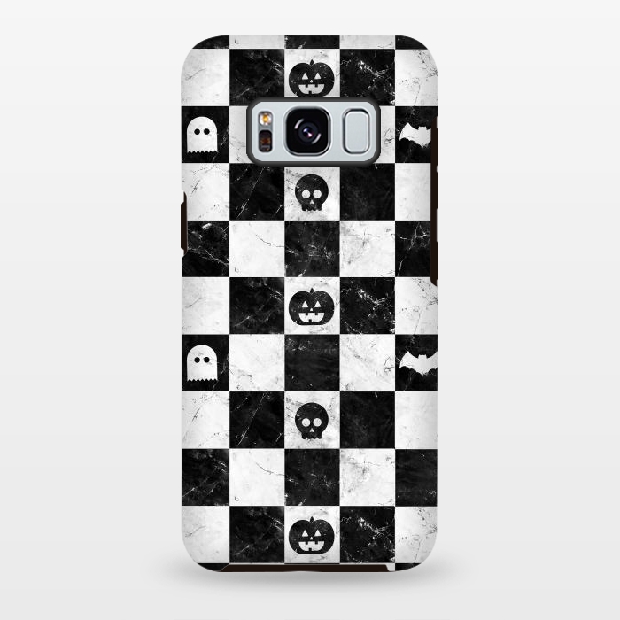 Galaxy S8 plus StrongFit Halloween checkered pattern - marble spooky monsters checks by Oana 