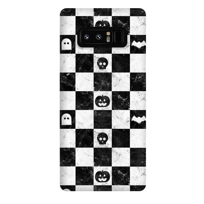 Galaxy Note 8 StrongFit Halloween checkered pattern - marble spooky monsters checks by Oana 