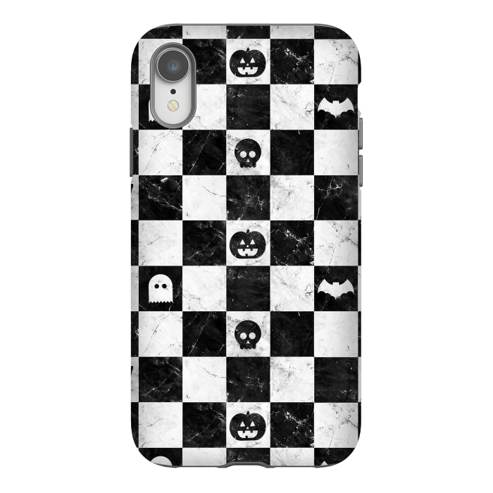 iPhone Xr StrongFit Halloween checkered pattern - marble spooky monsters checks by Oana 