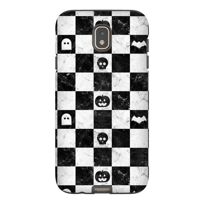 Galaxy J7 StrongFit Halloween checkered pattern - marble spooky monsters checks by Oana 