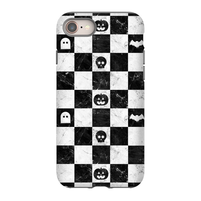 iPhone SE StrongFit Halloween checkered pattern - marble spooky monsters checks by Oana 