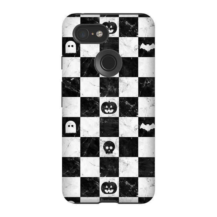 Pixel 3 StrongFit Halloween checkered pattern - marble spooky monsters checks by Oana 