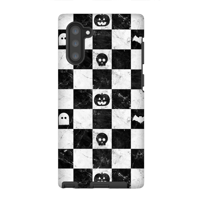 Galaxy Note 10 StrongFit Halloween checkered pattern - marble spooky monsters checks by Oana 