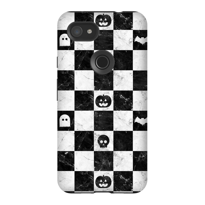 Pixel 3AXL StrongFit Halloween checkered pattern - marble spooky monsters checks by Oana 