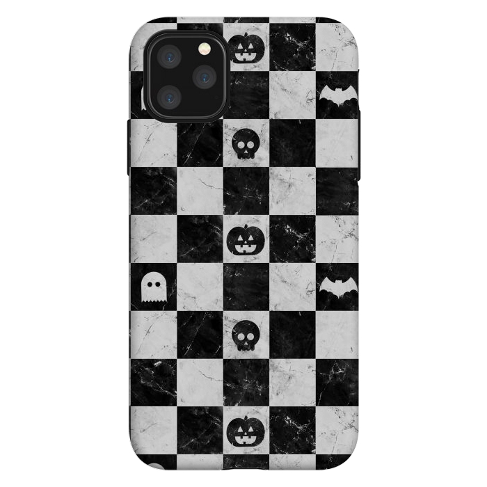 iPhone 11 Pro Max StrongFit Halloween checkered pattern - marble spooky monsters checks by Oana 