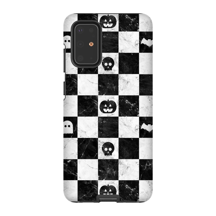 Galaxy S20 Plus StrongFit Halloween checkered pattern - marble spooky monsters checks by Oana 