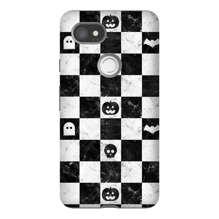 Pixel 2XL StrongFit Halloween checkered pattern - marble spooky monsters checks by Oana 