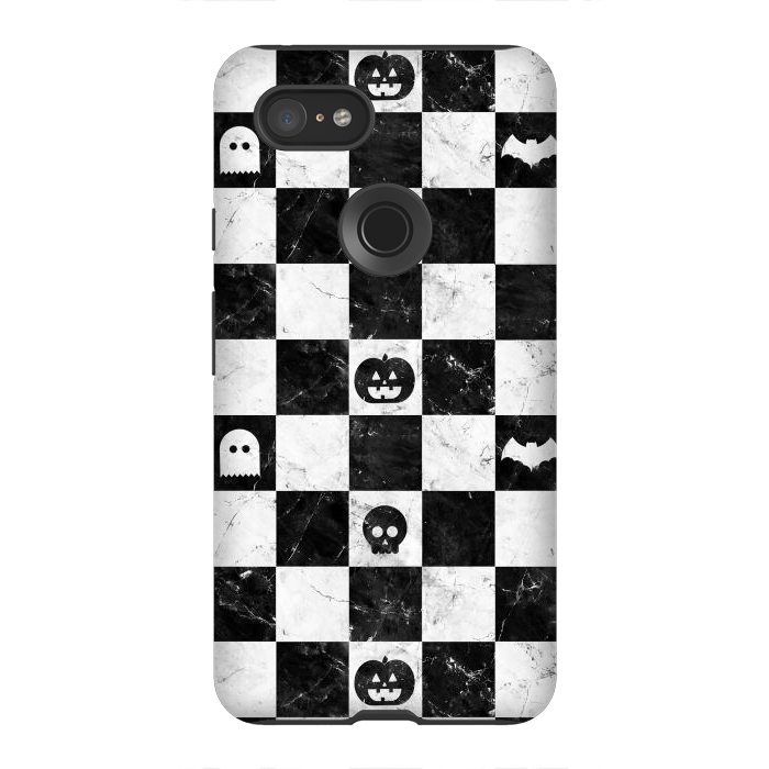 Pixel 3XL StrongFit Halloween checkered pattern - marble spooky monsters checks by Oana 