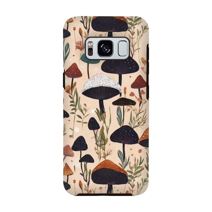 Galaxy S8 StrongFit Mushrooms pattern - mushrooms and leaves cottagecore illustration by Oana 