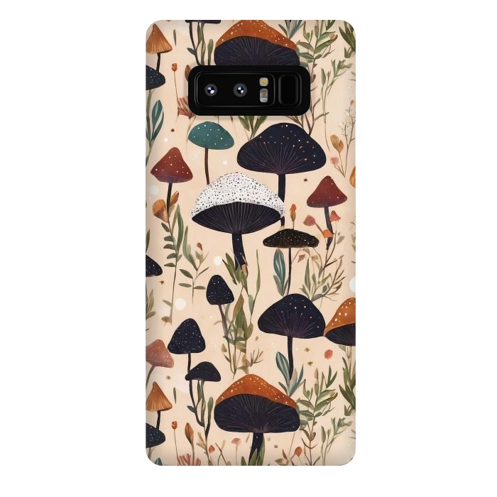 Galaxy Note 8 StrongFit Mushrooms pattern - mushrooms and leaves cottagecore illustration by Oana 
