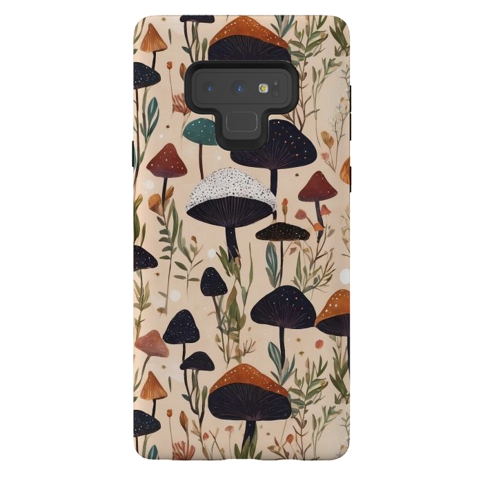 Galaxy Note 9 StrongFit Mushrooms pattern - mushrooms and leaves cottagecore illustration by Oana 