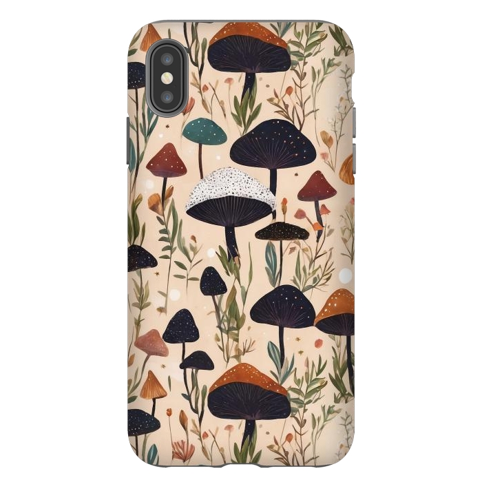 iPhone Xs Max StrongFit Mushrooms pattern - mushrooms and leaves cottagecore illustration by Oana 