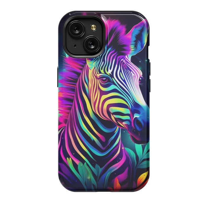 iPhone 15 StrongFit colorful zebra by haroulita