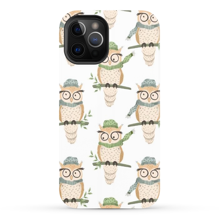 iPhone 12 Pro Max StrongFit Quirky Winter Owls by Tiny Thistle Studio