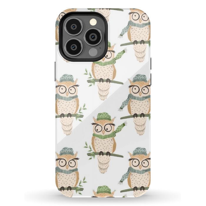 iPhone 13 Pro Max StrongFit Quirky Winter Owls by Tiny Thistle Studio