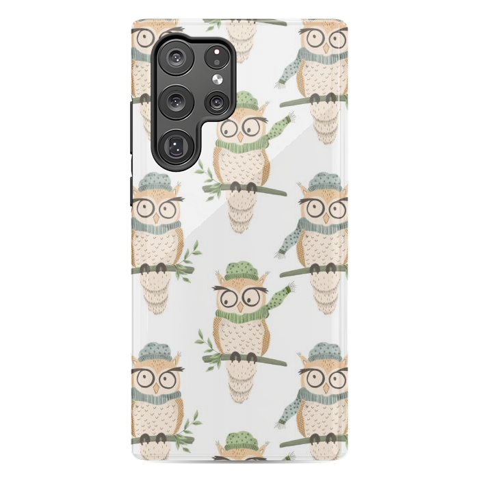 Galaxy S22 Ultra StrongFit Quirky Winter Owls by Tiny Thistle Studio