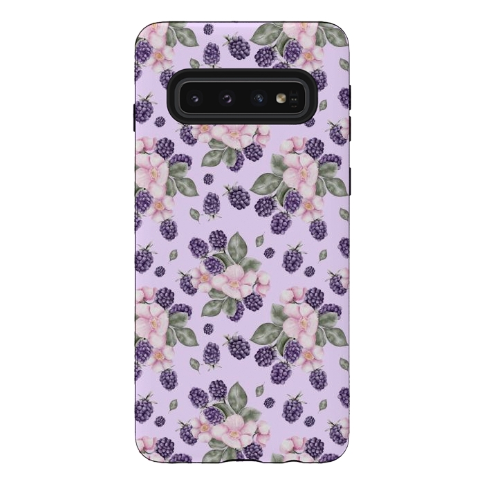 Galaxy S10 StrongFit Berries and flowers, light purple by Flowery Stories
