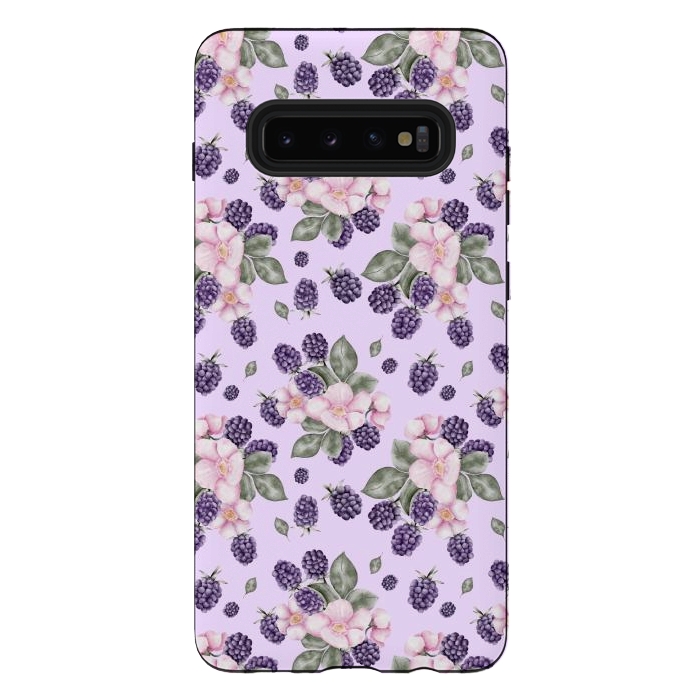 Galaxy S10 plus StrongFit Berries and flowers, light purple by Flowery Stories