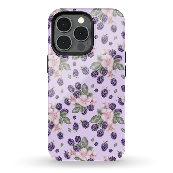 iPhone 13 pro StrongFit Berries and flowers, light purple by Flowery Stories