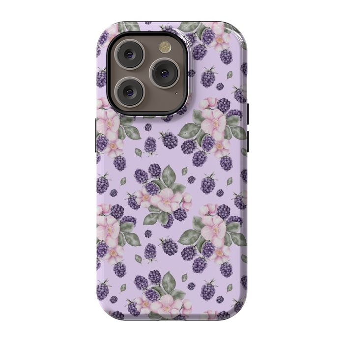 iPhone 14 Pro StrongFit Berries and flowers, light purple by Flowery Stories