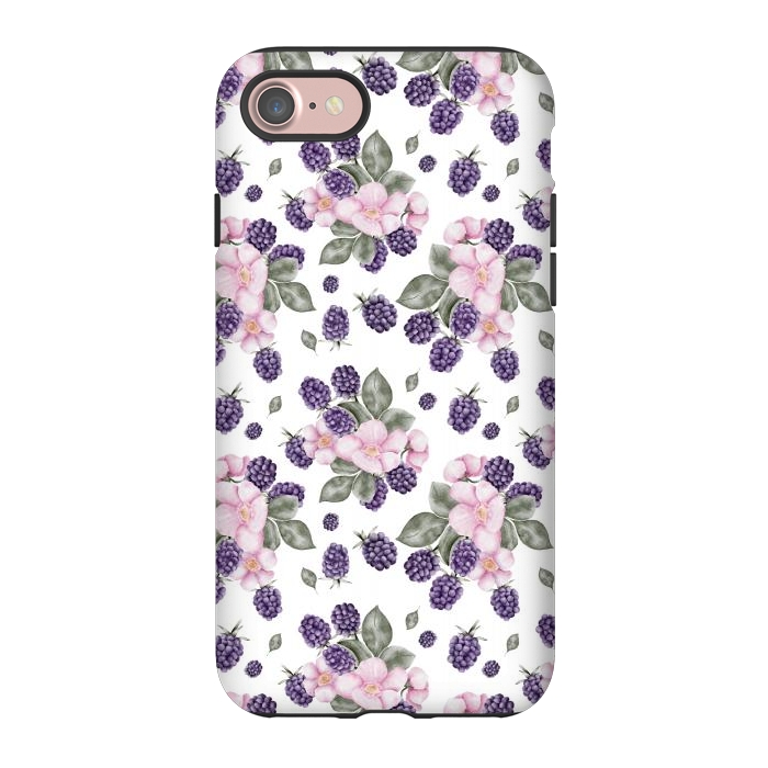 iPhone 7 StrongFit Berries and flowers, white by Flowery Stories