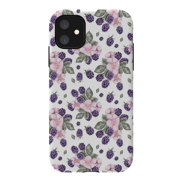 iPhone 11 StrongFit Berries and flowers, white by Flowery Stories