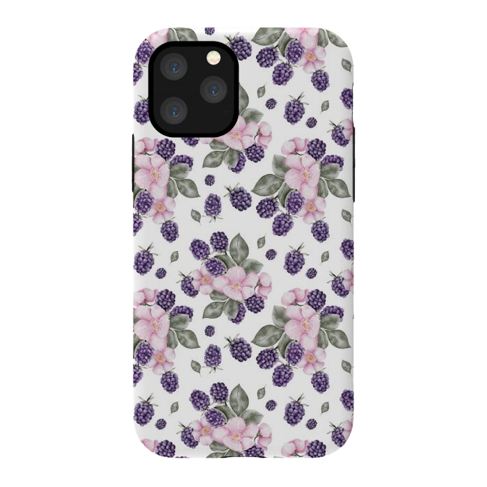 iPhone 11 Pro StrongFit Berries and flowers, white by Flowery Stories