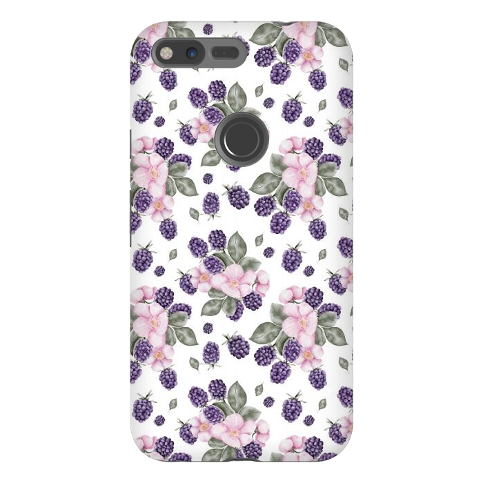 Pixel XL StrongFit Berries and flowers, white by Flowery Stories