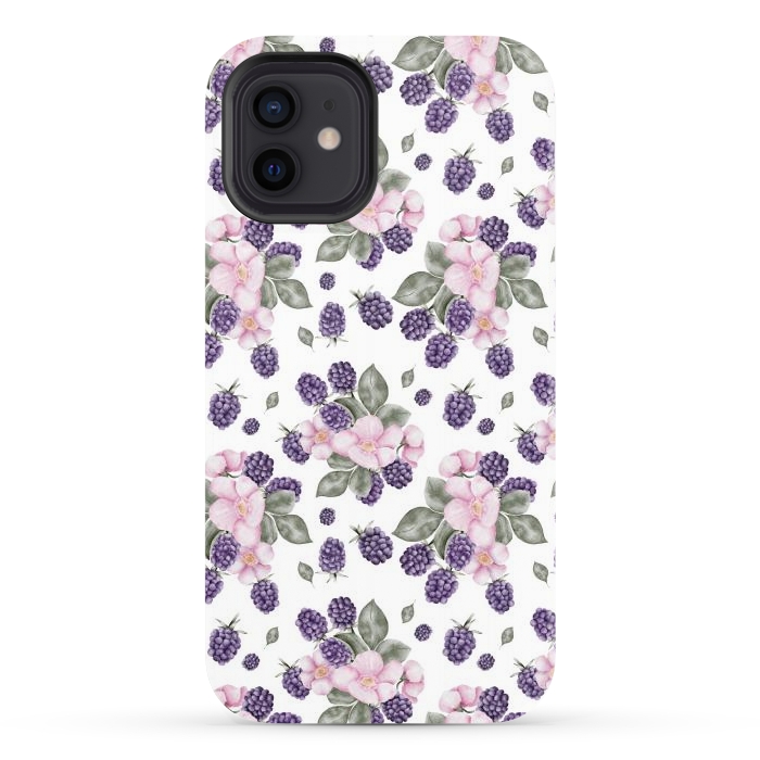 iPhone 12 StrongFit Berries and flowers, white by Flowery Stories