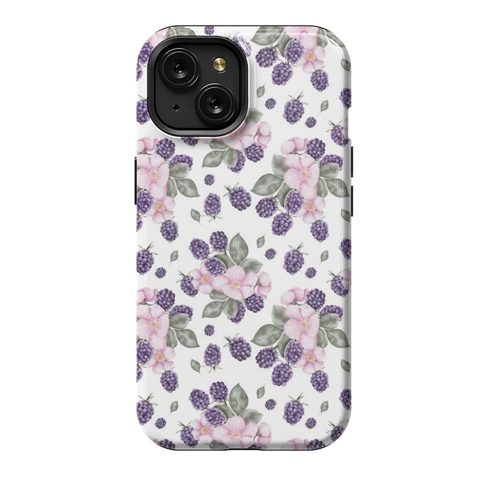 iPhone 15 StrongFit Berries and flowers, white by Flowery Stories