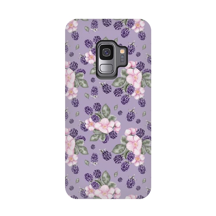 Galaxy S9 StrongFit Berries and flowers, dark purple by Flowery Stories