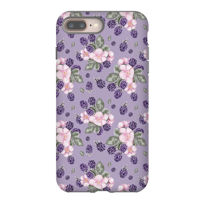 iPhone 8 plus StrongFit Berries and flowers, dark purple by Flowery Stories