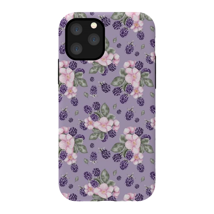 iPhone 11 Pro StrongFit Berries and flowers, dark purple by Flowery Stories