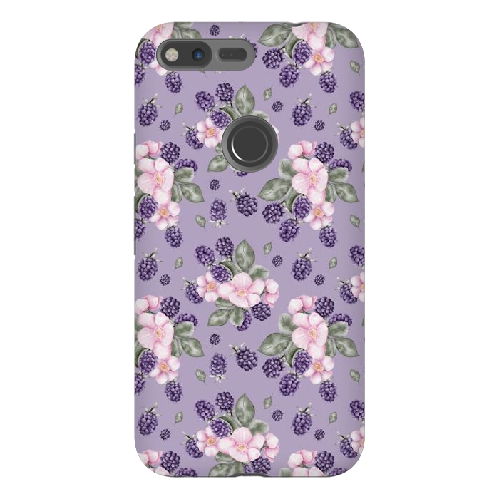 Pixel XL StrongFit Berries and flowers, dark purple by Flowery Stories