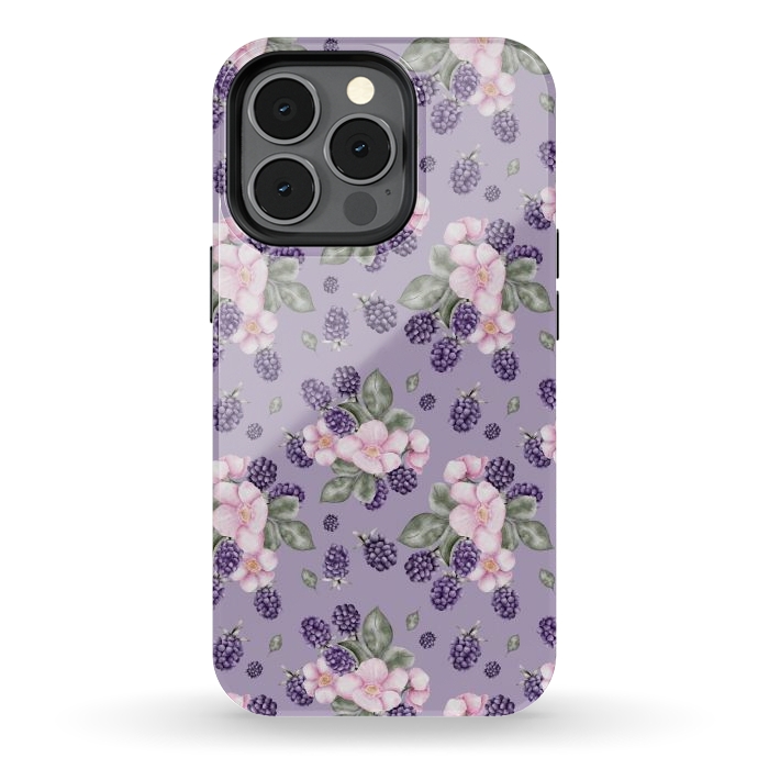 iPhone 13 pro StrongFit Berries and flowers, dark purple by Flowery Stories