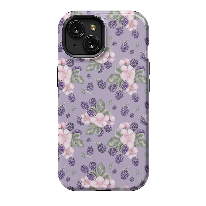 iPhone 15 StrongFit Berries and flowers, dark purple by Flowery Stories