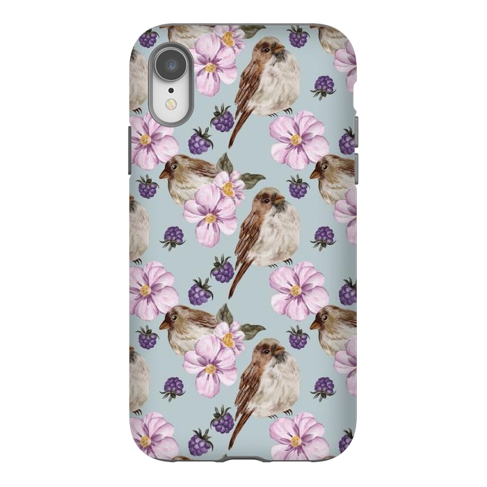 iPhone Xr StrongFit Lovely birds, blue by Flowery Stories