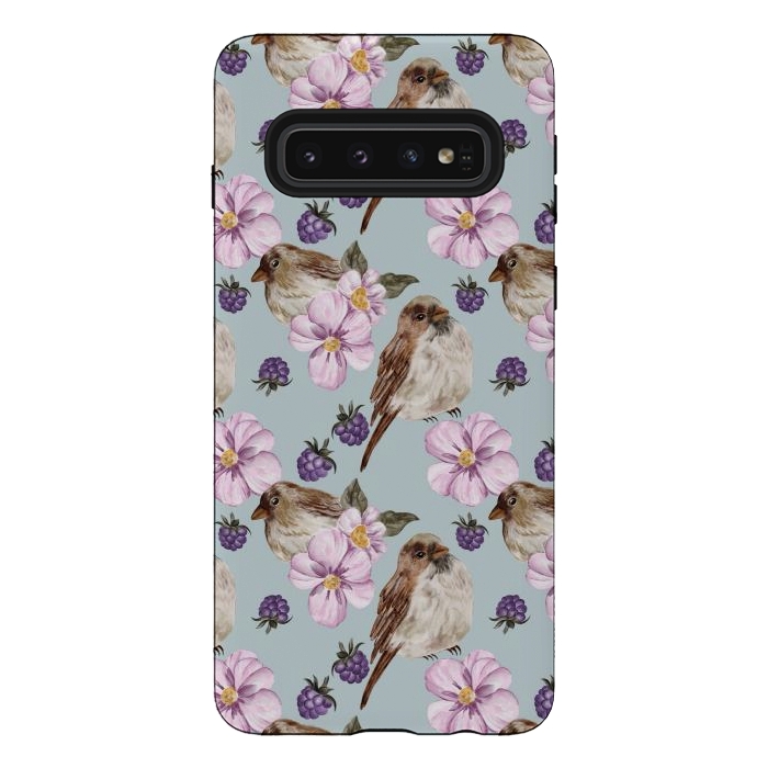 Galaxy S10 StrongFit Lovely birds, blue by Flowery Stories
