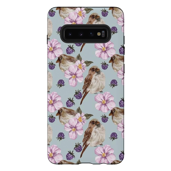 Galaxy S10 plus StrongFit Lovely birds, blue by Flowery Stories