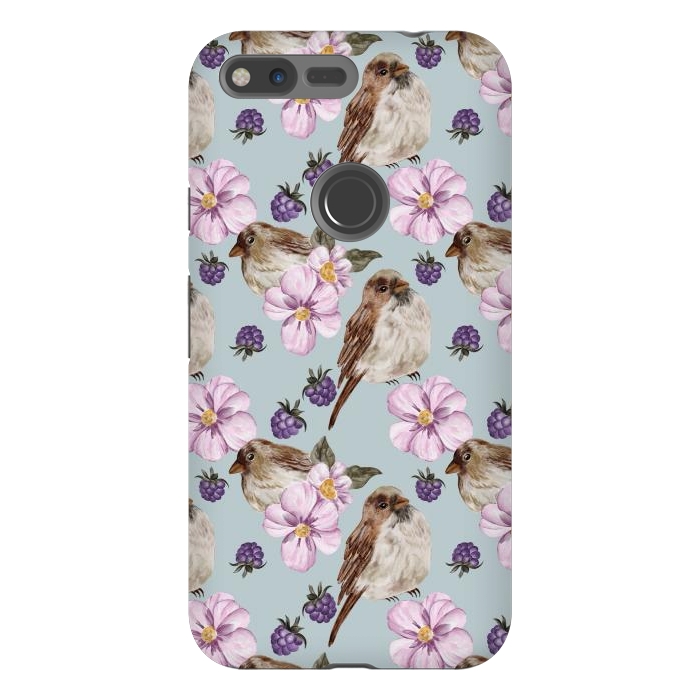 Pixel XL StrongFit Lovely birds, blue by Flowery Stories