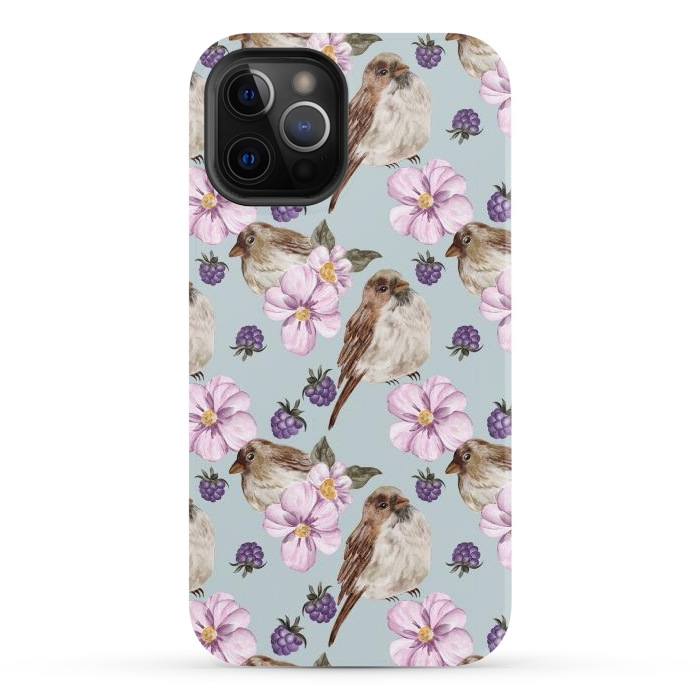 iPhone 12 Pro StrongFit Lovely birds, blue by Flowery Stories